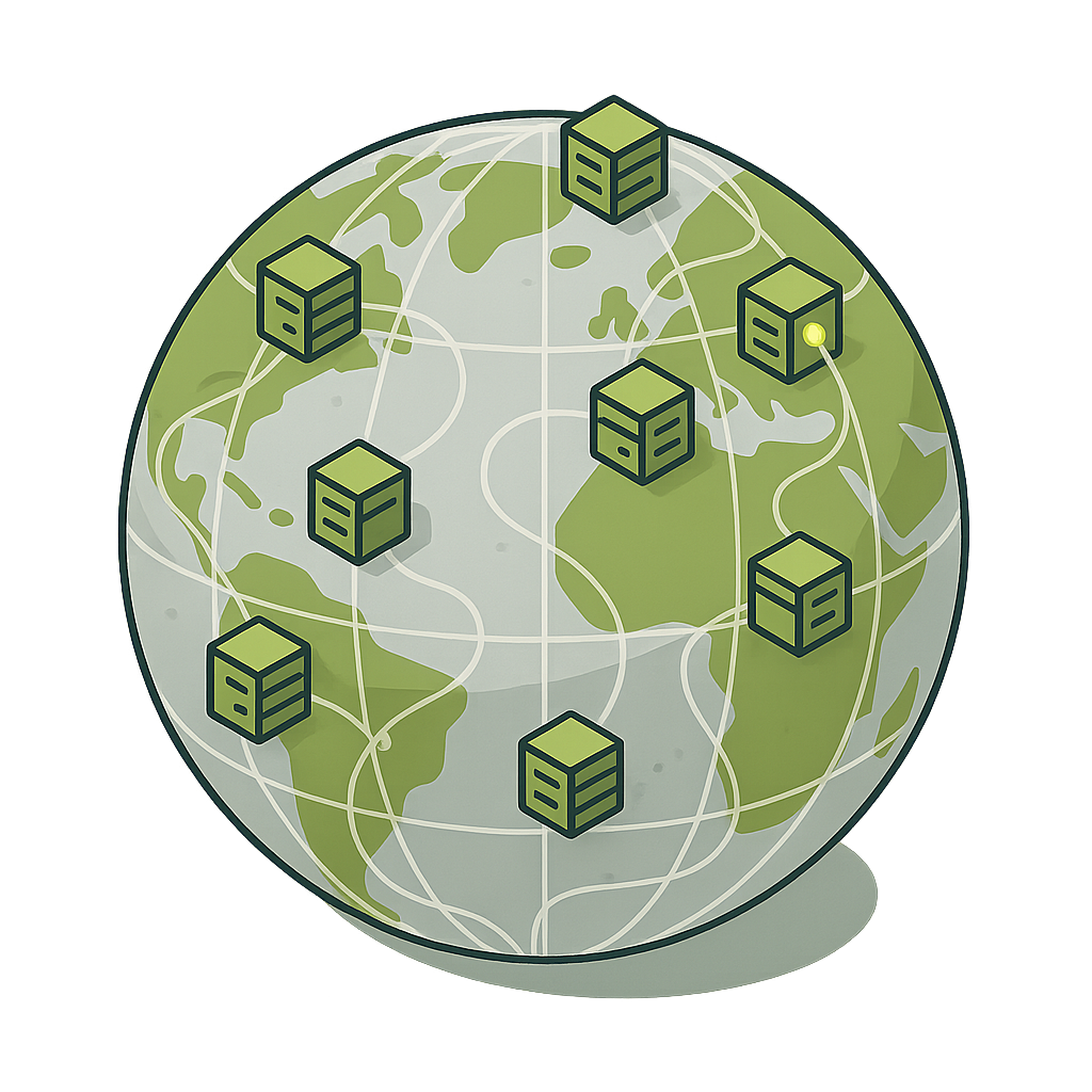 Globe with proxy nodes across continents