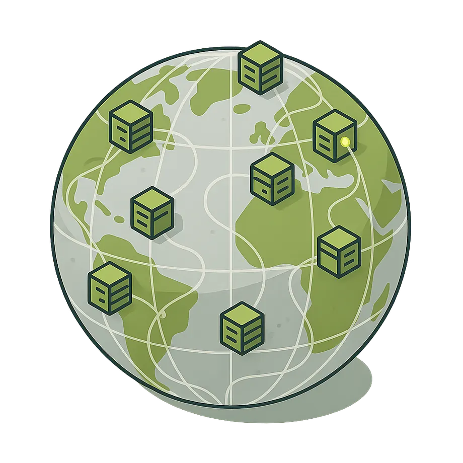 Globe with proxy nodes across continents