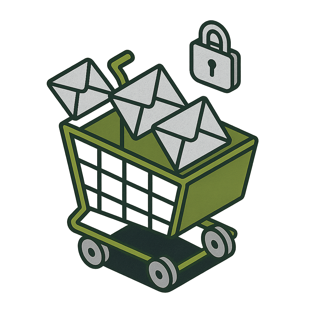 Open shopping cart with envelopes and a security lock