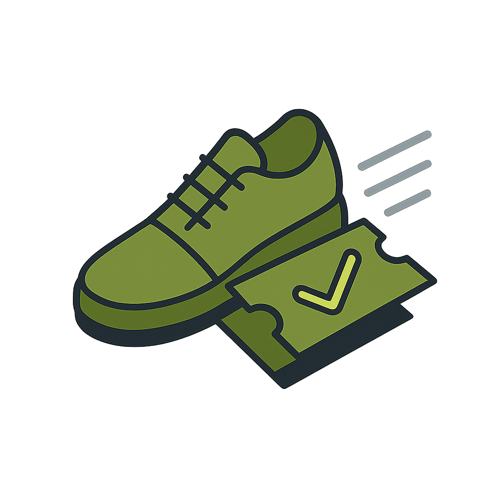 Sneaker with checkout queue ticket and timing lines
